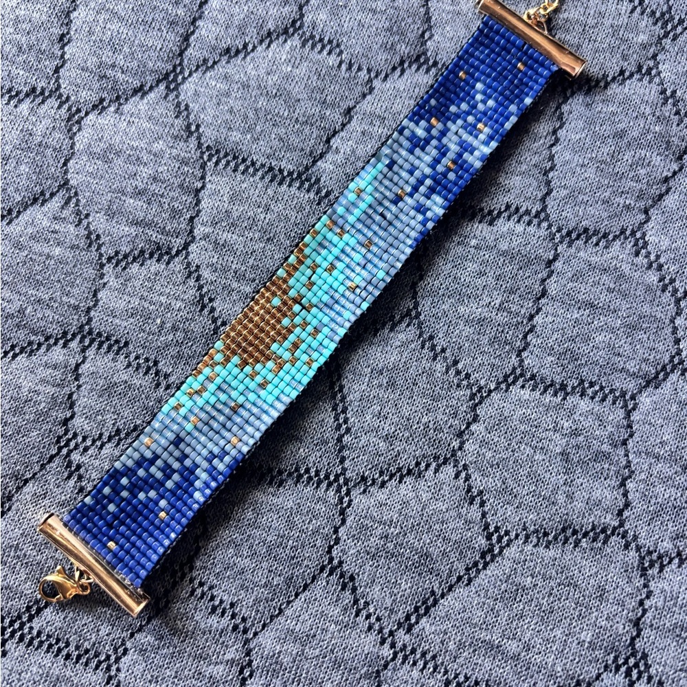 Blue and 24k Gold Miyuki Delica Bracelet